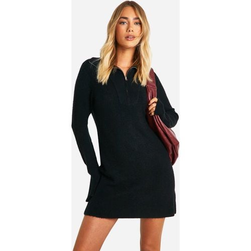 Vestido Jersey De Punto Y Canalé Suave Con Cremallera A La Mitad Y Cuello - boohoo - Modalova