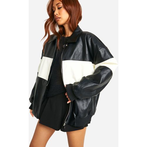 Chaqueta Bomber Oversize De Cuero Sintético Con Detalle En Contraste - boohoo - Modalova