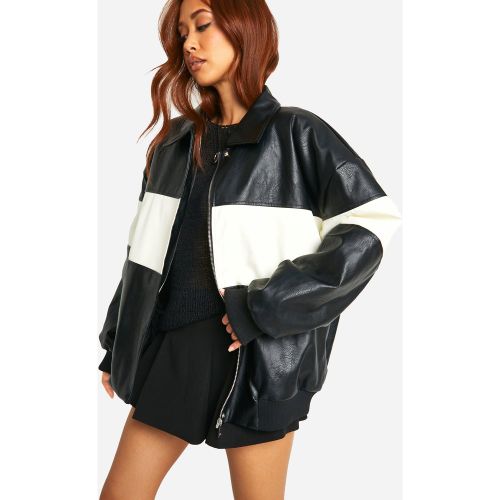 Chaqueta Bomber Oversize De Cuero Sintético Con Detalle En Contraste - boohoo - Modalova