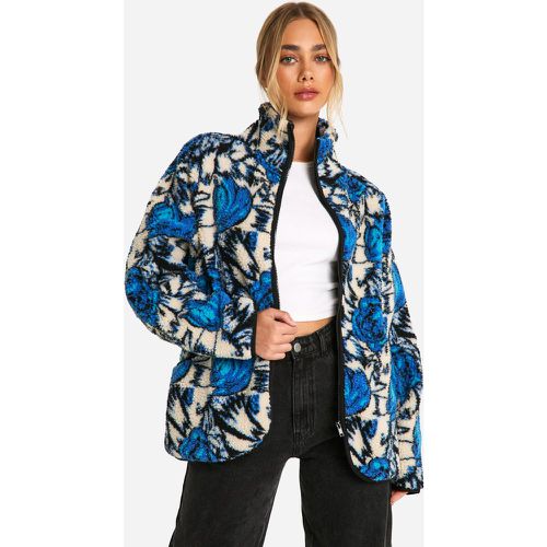 Chaqueta Oversize Con Cremallera Y Estampado Abstracto De Borreguito Sintético - boohoo - Modalova