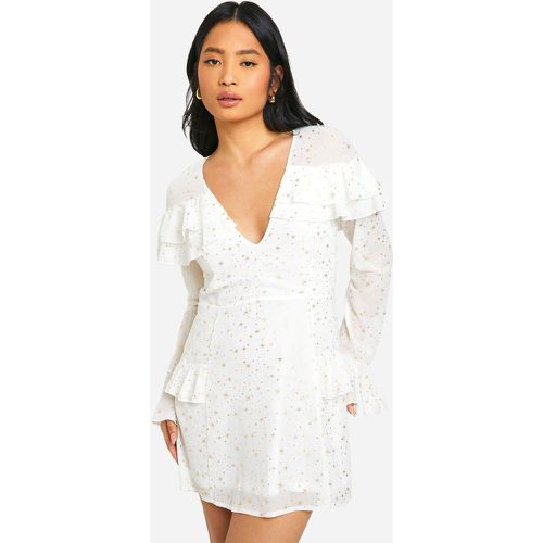 Vestido Petite Mini Escotado Con Volante Y Estampado De Estrellas - boohoo - Modalova