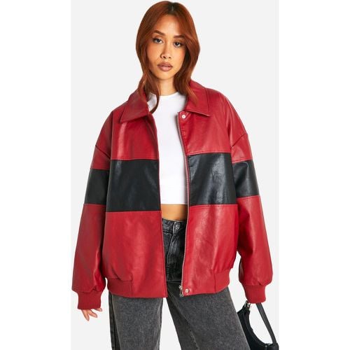 Chaqueta Bomber Oversize De Cuero Sintético Con Detalle En Contraste - boohoo - Modalova