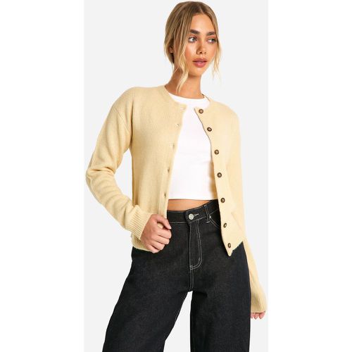 Cárdigan Micro De Punto Fino Con Cuello De Caja - boohoo - Modalova