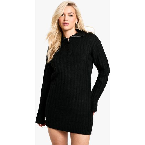 Miniabito oversize in maglia morbida a coste spesse con zip sul colletto - boohoo - Modalova