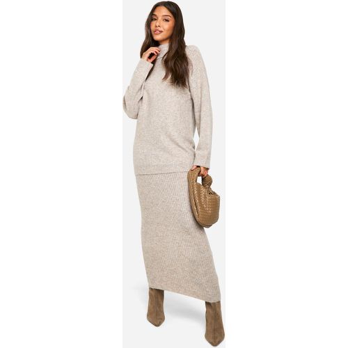 Gonna maxi in maglia a coste, Beige - boohoo - Modalova