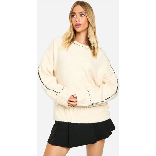 Maglione a girocollo oversize in maglia morbida con cuciture - boohoo - Modalova