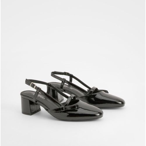 Ballerine slingback in vernice con fiocco e tacco basso a blocco - boohoo - Modalova