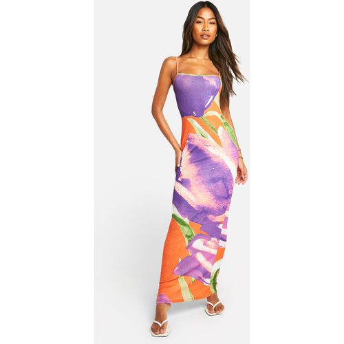 Vestito maxi semi-trasparente a fiori con trama e spalline - boohoo - Modalova