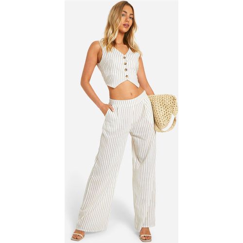 Conjunto De Raya Diplomática De Pantalón De Pernera Ancha Y Chaleco Efecto Lino - boohoo - Modalova