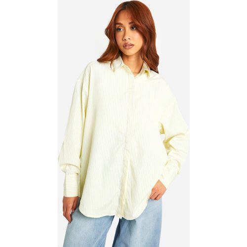 Camicia oversize in popeline a righe color limone - boohoo - Modalova