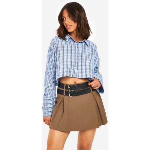 Camicia squadrata corta a quadri con trama - boohoo - Modalova