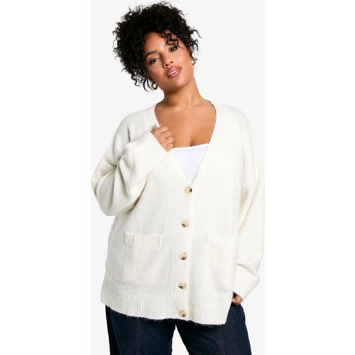 Cardigan Plus Size oversize in maglia morbida in taglio maschile - boohoo - Modalova