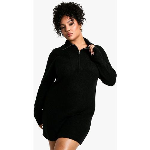 Vestito in maglia Plus Size oversize in maglia a coste morbide con colletto e zip corta - boohoo - Modalova