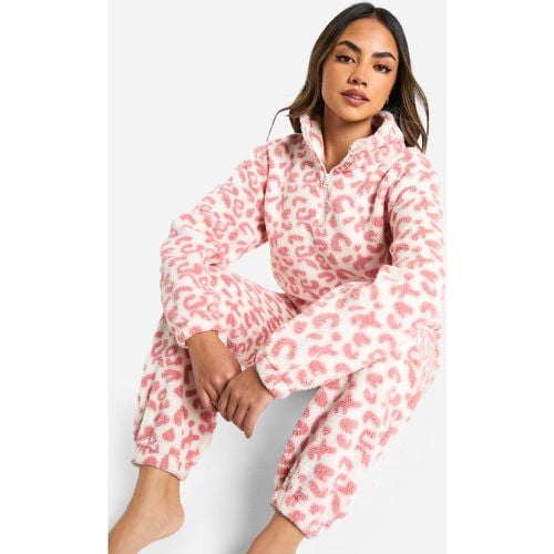 Conjunto De Pantalón Deportivo Y Forro Polar Con Cremallera Y Estampado De Leopardo Rosa - boohoo - Modalova