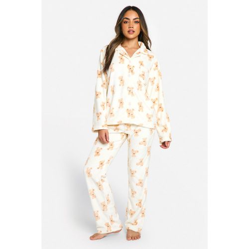 Pijama De Forro Polar Con Botones Y Estampado De Oso - boohoo - Modalova