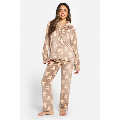 Pijama De Forro Polar Con Botones Y Estampado De Oso - boohoo - Modalova