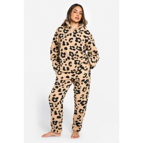 Conjunto Para Estar En Casa De Pantalón Deportivo Con Cremallera A La Mitad Y Estampado De Leopardo - boohoo - Modalova