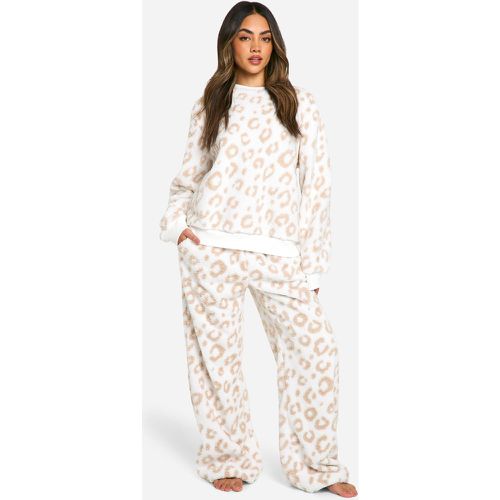 Set felpa leopardata tono su tono & pantaloni tuta a gamba ampia - boohoo - Modalova