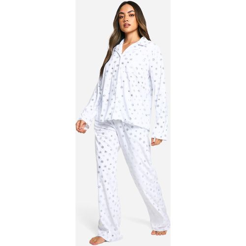 Set pigiama in fleece metallizzata con fiocchi di neve - boohoo - Modalova