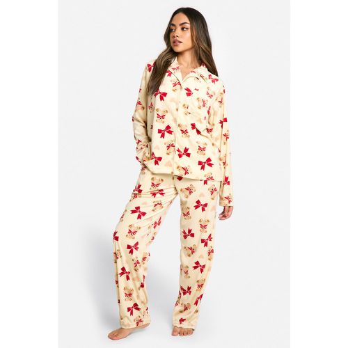 Pijama De Forro Polar Con Estampado De Oso Y Lazo - boohoo - Modalova