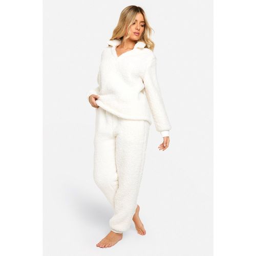 Set felpa in fleece morbida con colletto & pantaloni tuta - boohoo - Modalova