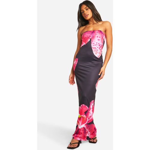 Vestito maxi a fascia a fiori, Nero - boohoo - Modalova