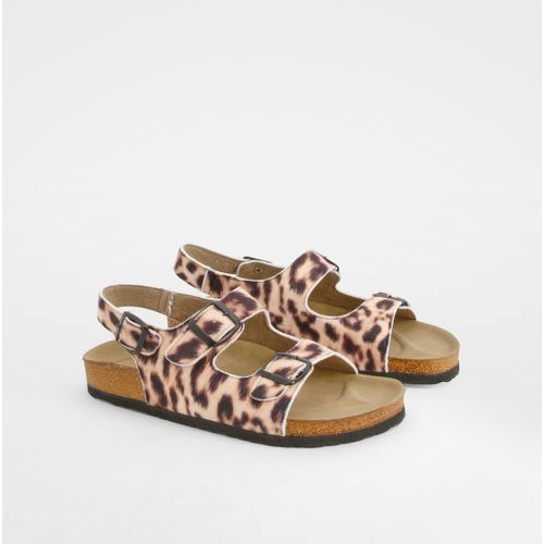 Leopard Print Double Strap Footbed Sandals - boohoo - Modalova