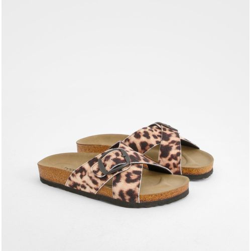 Leopard Print Cross Strap Footbed Sandals - boohoo - Modalova