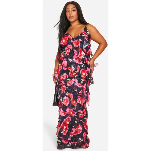 Vestido Plus Maxi De Flores Con Volante En Los Tirantes - boohoo - Modalova