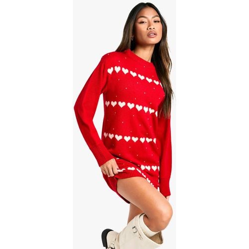 Vestido Jersey Navideño Con Estampado De Corazones - boohoo - Modalova