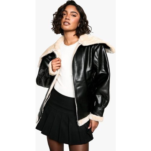 Chaqueta Tall De Cuero Sintético Con Cuello - boohoo - Modalova