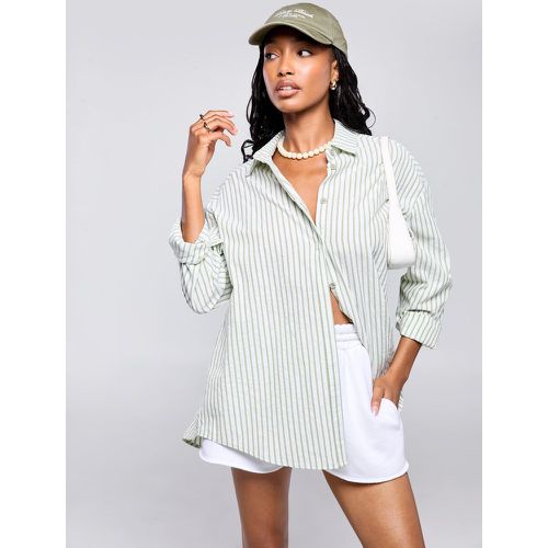 Camicia oversize a righe, Verde - boohoo - Modalova