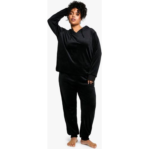 Set Plus Size felpa in velours con cappuccio & pantaloni tuta - boohoo - Modalova