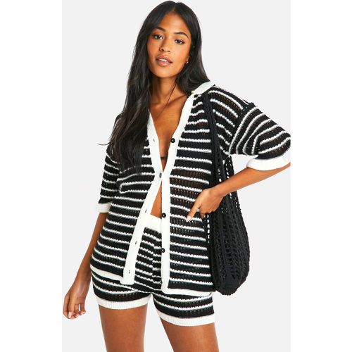 Tall Knitted Stripe Crochet Beach Shirt - boohoo - Modalova