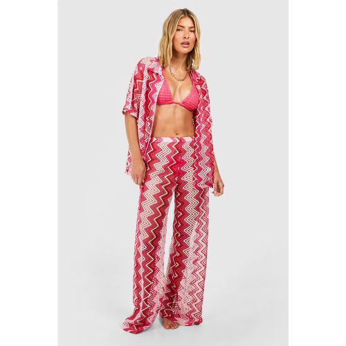 Zig Zag Knit Beach Trousers, Pink - boohoo - Modalova