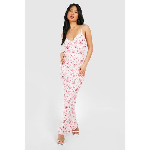 Vestido Petite Maxi De Canalé Con Ribete De Encaje Y Estampado De Flores - boohoo - Modalova