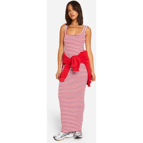 Vestito maxi Basic a coste a righe con scollo quadrato - boohoo - Modalova