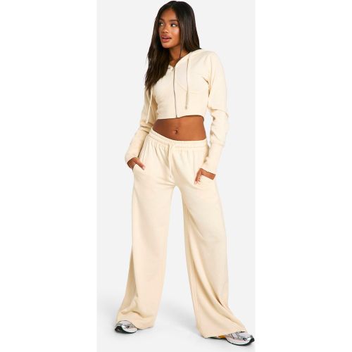 Tuta sportiva con cappuccio e dettagli stile corsetto con inserti a coste & pantaloni tuta dritti - boohoo - Modalova