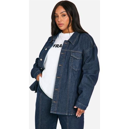 Chaqueta Plus Oversize Vaquera Índigo Con Costuras En Contraste - boohoo - Modalova