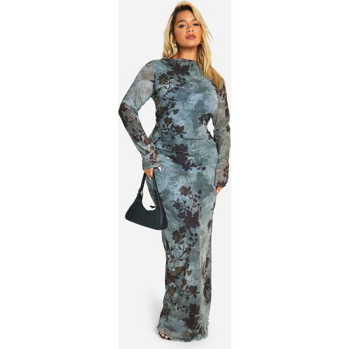 Vestito maxi Plus Size in rete a fiori blu con scollo sul retro - boohoo - Modalova