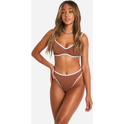 Top bikini a coste con ferretto e bordi a contrasto - boohoo - Modalova