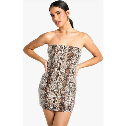 Vestido Mini Palabra De Honor De Lentejuelas Con Estampado De Serpiente - boohoo - Modalova