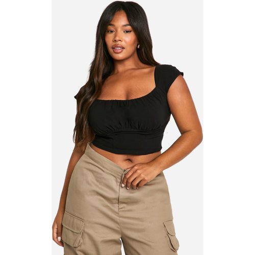 Top a corsetto Plus Size in Stretch con ruches e maniche ad aletta - boohoo - Modalova