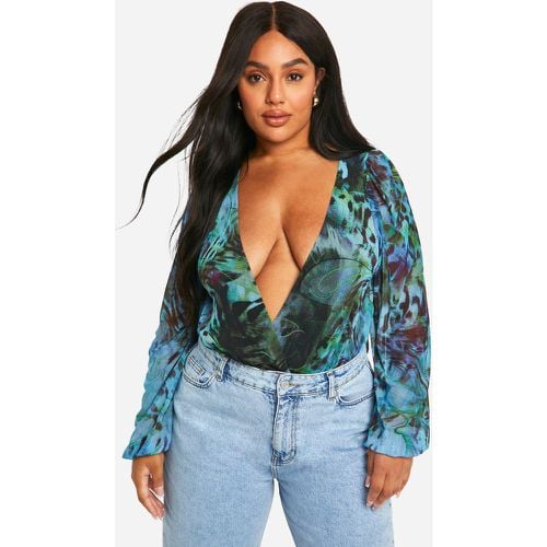 Body scaldacuore Plus Size in rete animalier - boohoo - Modalova