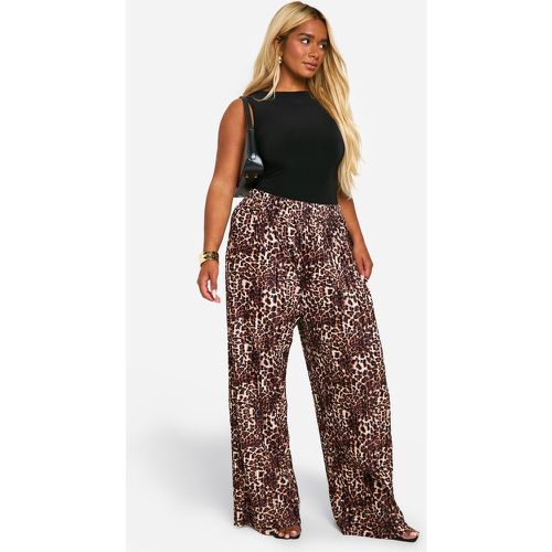 Pantalón Plus Plisado De Pernera Ancha Con Estampado De Leopardo - boohoo - Modalova