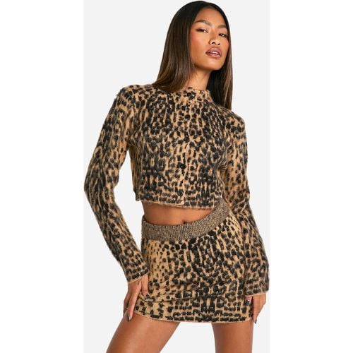 Minigonna in maglia spazzolata leopardata - boohoo - Modalova