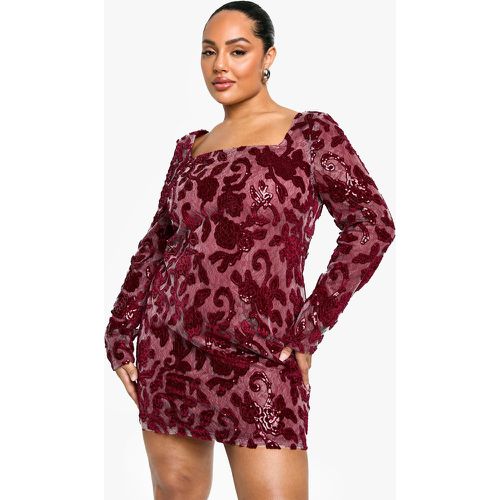 Tubino Plus Size damascato con scollo quadrato - boohoo - Modalova