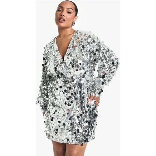 Plus Sequin Wrap Dress, Gris - boohoo - Modalova