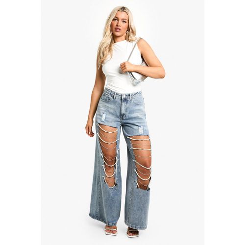 Jeans a gamba super ampia rifiniti con perle - boohoo - Modalova