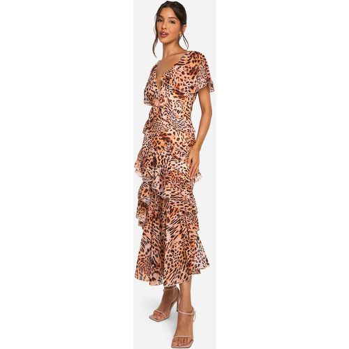 Vestito maxi leopardato con arricciature - boohoo - Modalova